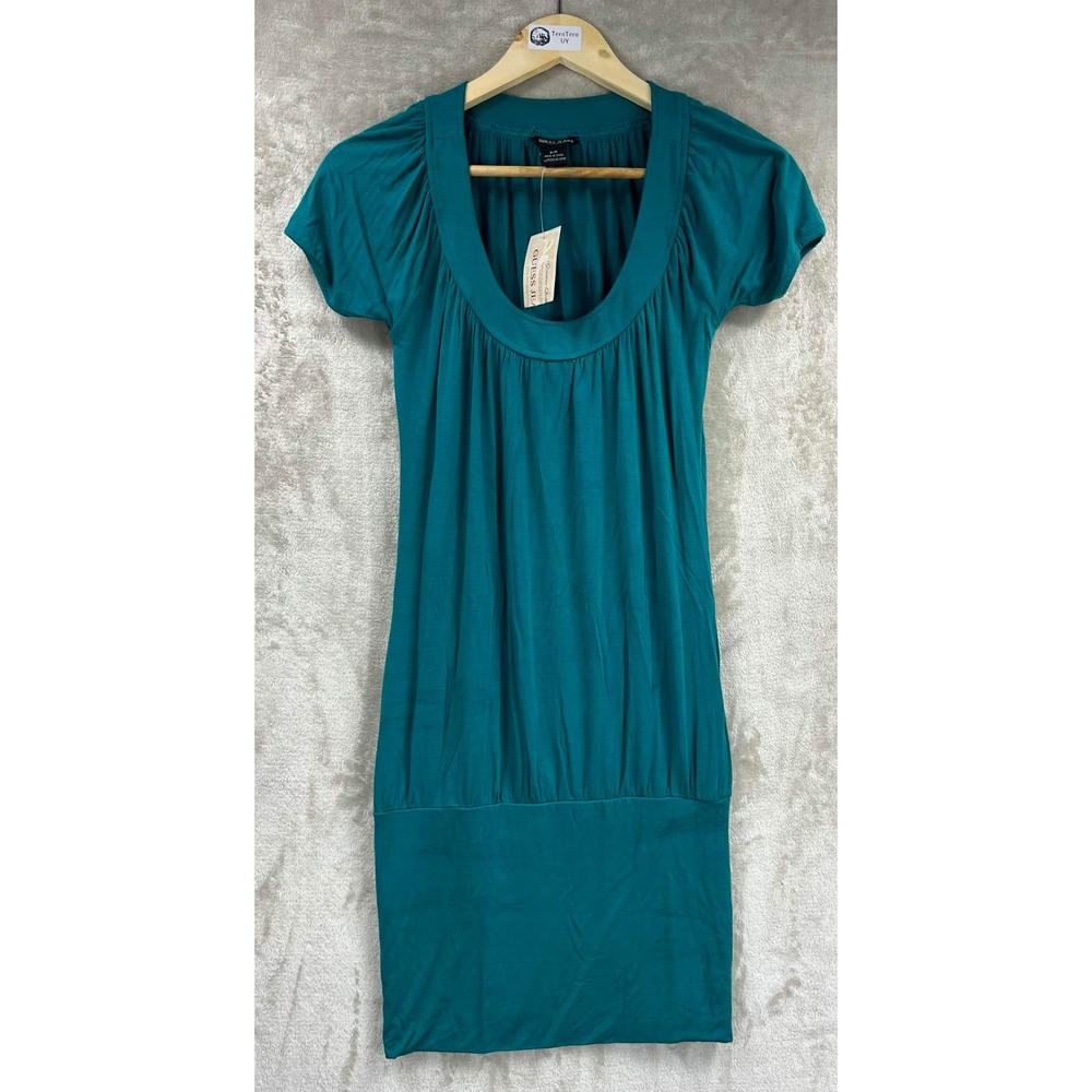 Guess Jeans Womens Teal Scoop Neck Short Sleeve Mini Dress Q8471400 Size S NWT